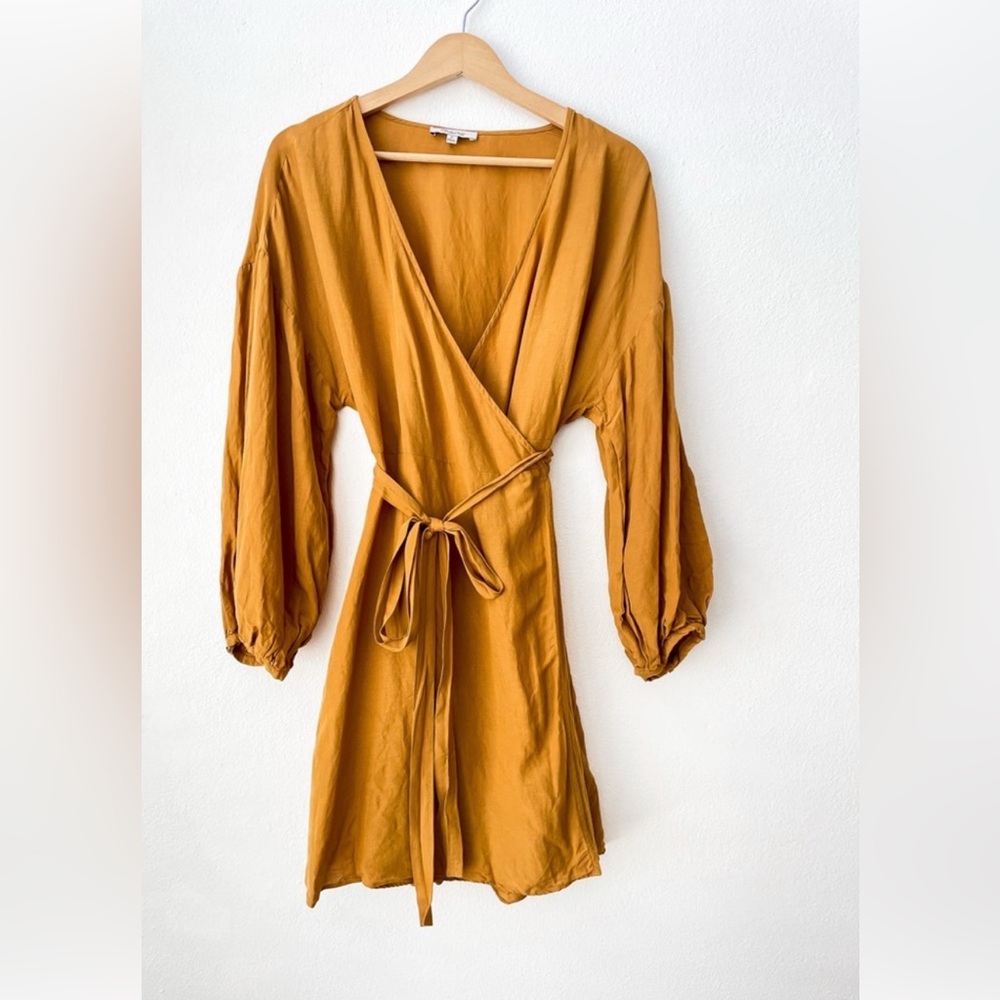Madewell Mustard Brown Linen Blend Wrap Dress Medium